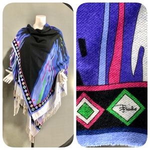 vintage PUCCI shawl wrap scarf / Wool Cashmere blend ruana / Op art